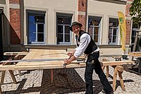Zimmerer Herr Harnack aus Lunzenau auf den Mittelsächsischen Bautagen