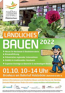 Flyer zur Veranstaltung Ländliches Bauen am 01.10.2022 im Brauhaus in Halsbrücke